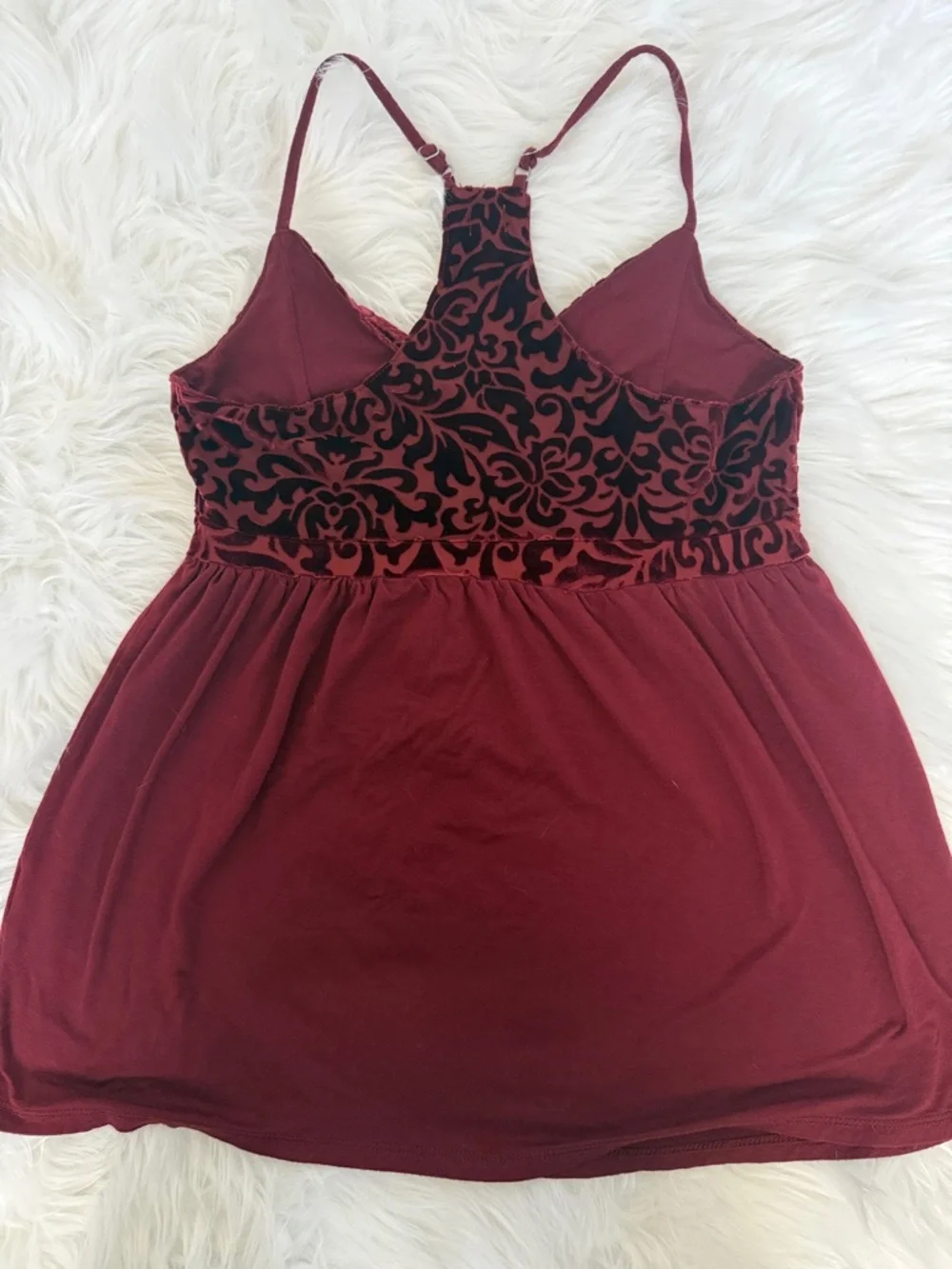 Hollister Spaghetti Strap Tank Top Small Burgundy Racerback Velvet Detail Flowy - Picture 6 of 6